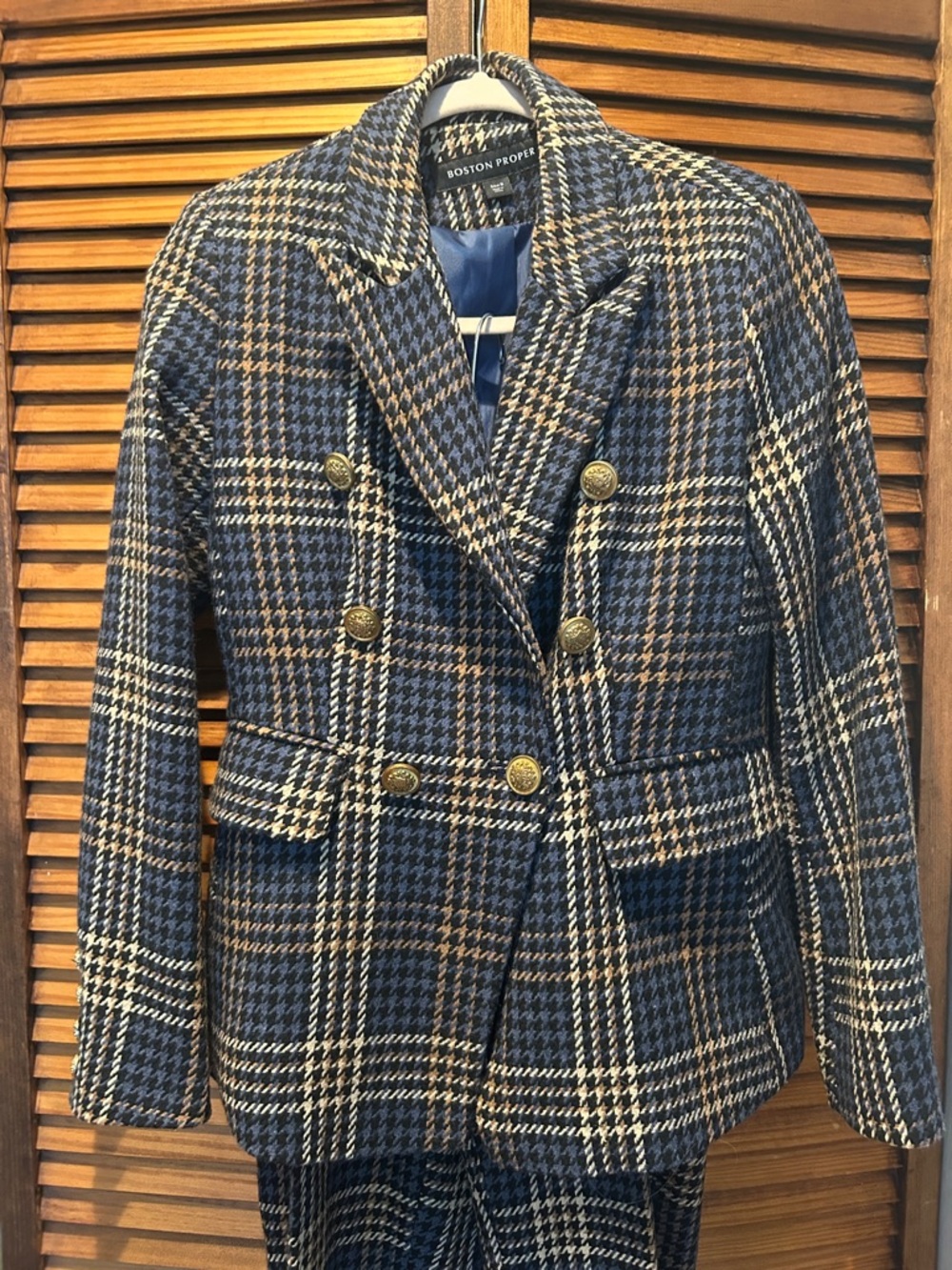 Boston Proper Navy, Brown & Cream Plaid Double-Breasted Suit Set - Picture 2 of 15